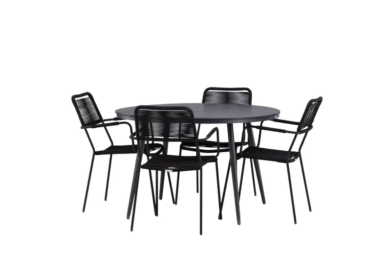Break Matgrupp Utomhus Rund 120 cm + 4 Lindos Karmstol - Svart - Utemöbler & utemiljö - Utegrupp - Matgrupp utomhus