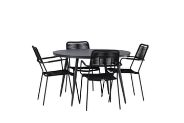 Break Matgrupp Utomhus Rund 120 cm + 4 Lindos Karmstol - Svart - Utemöbler & utemiljö - Utegrupp - Matgrupp utomhus