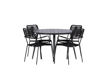 Break Matgrupp Utomhus Rund 120 cm + 4 Lindos Karmstol - Svart - Utemöbler & utemiljö - Utegrupp - Matgrupp utomhus