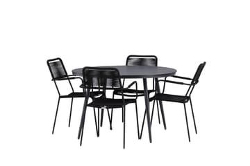 Break Matgrupp Utomhus Rund 120 cm + 4 Lindos Karmstol - Svart - Utemöbler & utemiljö - Utegrupp - Matgrupp utomhus