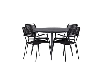 Break Matgrupp Utomhus Rund 120 cm + 4 Lindos Karmstol - Svart - Utemöbler & utemiljö - Utegrupp - Matgrupp utomhus