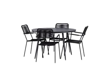 Break Matgrupp Utomhus Rund 120 cm + 4 Lindos Karmstol - Svart - Utemöbler & utemiljö - Utegrupp - Matgrupp utomhus