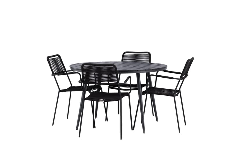 Break Matgrupp Utomhus Rund 120 cm + 4 Lindos Karmstol - Svart - Utemöbler & utemiljö - Utegrupp - Matgrupp utomhus