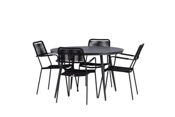 Break Matgrupp Utomhus Rund 120 cm + 4 Lindos Karmstol - Svart - Utemöbler & utemiljö - Utegrupp - Matgrupp utomhus