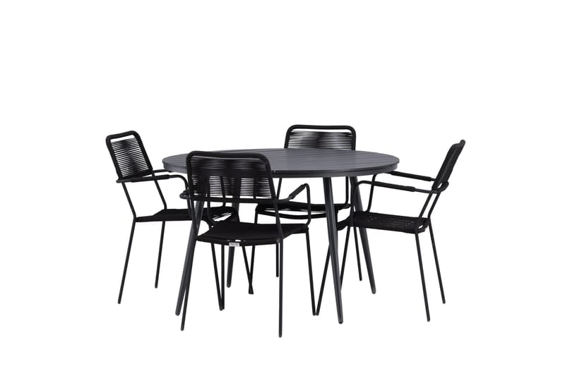 Break Matgrupp Utomhus Rund 120 cm + 4 Lindos Karmstol - Svart - Utemöbler & utemiljö - Utegrupp - Matgrupp utomhus