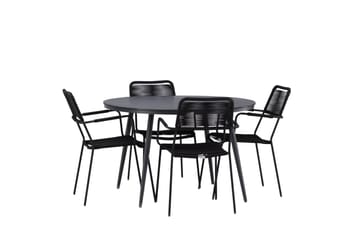 Break Matgrupp Utomhus Rund 120 cm + 4 Lindos Karmstol - Svart - Utemöbler & utemiljö - Utegrupp - Matgrupp utomhus