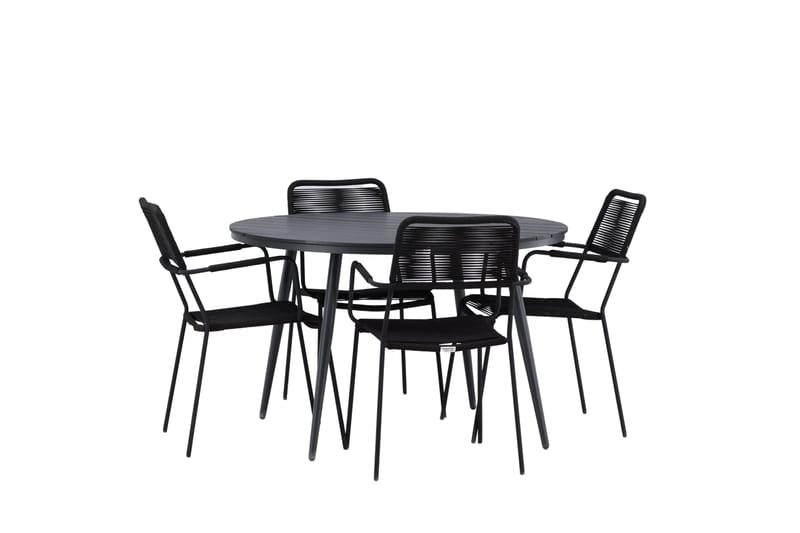 Break Matgrupp Utomhus Rund 120 cm + 4 Lindos Karmstol - Svart - Utemöbler & utemiljö - Utegrupp - Matgrupp utomhus