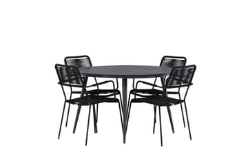Break Matgrupp Utomhus Rund 120 cm + 4 Lindos Karmstol - Svart - Utemöbler & utemiljö - Utegrupp - Matgrupp utomhus