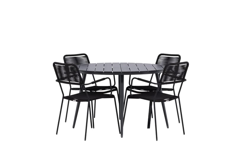 Break Matgrupp Utomhus Rund 120 cm + 4 Lindos Karmstol - Svart - Utemöbler & utemiljö - Utegrupp - Matgrupp utomhus
