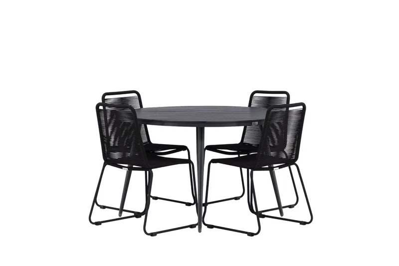 Break Matgrupp Utomhus Rund 120 cm + 4 Lindos Stapelbar Stol, Svart
