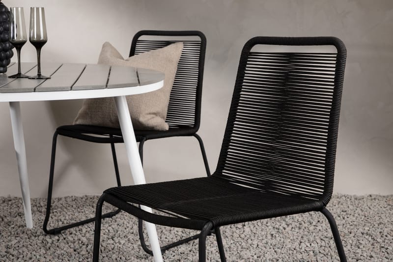 Break Matgrupp Utomhus Rund 120 cm + 4 Lindos Stapelbar Stol - Svart/Grå - Utemöbler & utemiljö - Utegrupp - Matgrupp utomhus