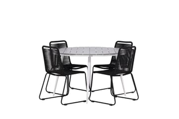 Break Matgrupp Utomhus Rund 120 cm + 4 Lindos Stapelbar Stol - Svart/Grå - Utemöbler & utemiljö - Utegrupp - Matgrupp utomhus