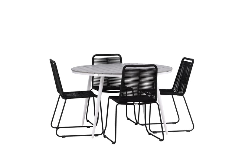 Break Matgrupp Utomhus Rund 120 cm + 4 Lindos Stapelbar Stol - Svart/Grå - Utemöbler & utemiljö - Utegrupp - Matgrupp utomhus