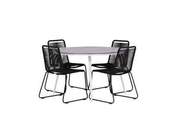 Break Matgrupp Utomhus Rund 120 cm + 4 Lindos Stapelbar Stol - Svart/Grå - Utemöbler & utemiljö - Utegrupp - Matgrupp utomhus