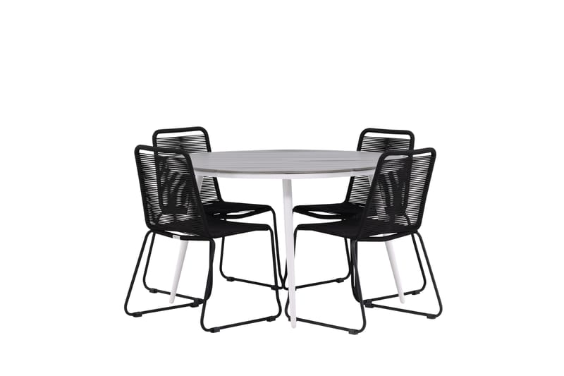Break Matgrupp Utomhus Rund 120 cm + 4 Lindos Stapelbar Stol - Svart/Grå - Utemöbler & utemiljö - Utegrupp - Matgrupp utomhus