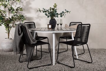 Break Matgrupp Utomhus Rund 120 cm + 4 Lindos Stapelbar Stol - Svart/Grå - Utemöbler & utemiljö - Utegrupp - Matgrupp utomhus