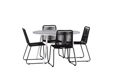Break Matgrupp Utomhus Rund 120 cm + 4 Lindos Stapelbar Stol - Svart/Grå - Utemöbler & utemiljö - Utegrupp - Matgrupp utomhus