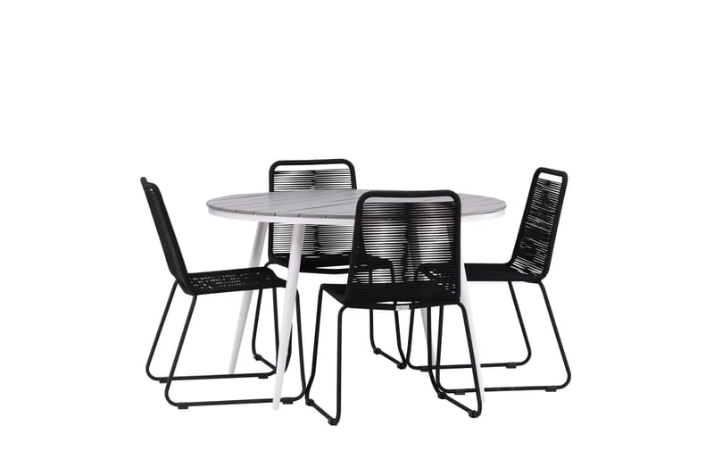 Break Matgrupp Utomhus Rund 120 cm + 4 Lindos Stapelbar Stol - Svart/Grå - Utemöbler & utemiljö - Utegrupp - Matgrupp utomhus