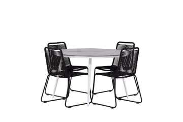 Break Matgrupp Utomhus Rund 120 cm + 4 Lindos Stapelbar Stol - Svart/Grå - Utemöbler & utemiljö - Utegrupp - Matgrupp utomhus