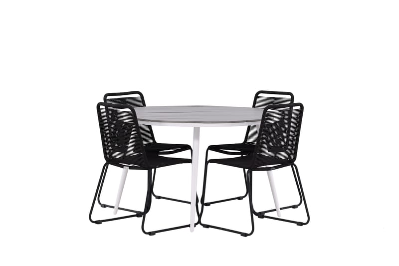Break Matgrupp Utomhus Rund 120 cm + 4 Lindos Stapelbar Stol - Svart/Grå - Utemöbler & utemiljö - Utegrupp - Matgrupp utomhus