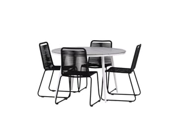 Break Matgrupp Utomhus Rund 120 cm + 4 Lindos Stapelbar Stol - Svart/Grå - Utemöbler & utemiljö - Utegrupp - Matgrupp utomhus
