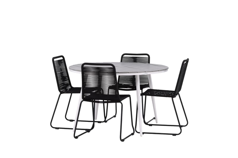 Break Matgrupp Utomhus Rund 120 cm + 4 Lindos Stapelbar Stol - Svart/Grå - Utemöbler & utemiljö - Utegrupp - Matgrupp utomhus