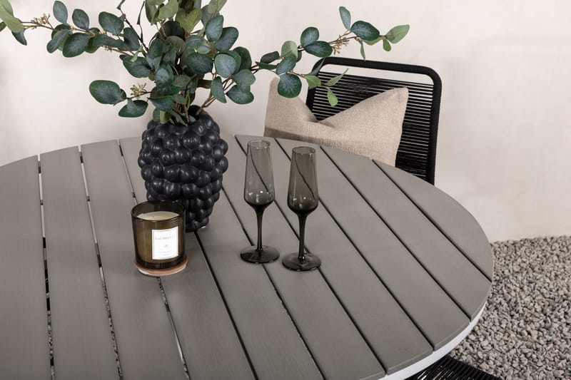 Break Matgrupp Utomhus Rund 120 cm + 4 Lindos Stapelbar Stol - Svart/Grå - Utemöbler & utemiljö - Utegrupp - Matgrupp utomhus