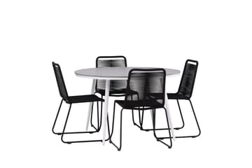 Break Matgrupp Utomhus Rund 120 cm + 4 Lindos Stapelbar Stol - Svart/Grå - Utemöbler & utemiljö - Utegrupp - Matgrupp utomhus