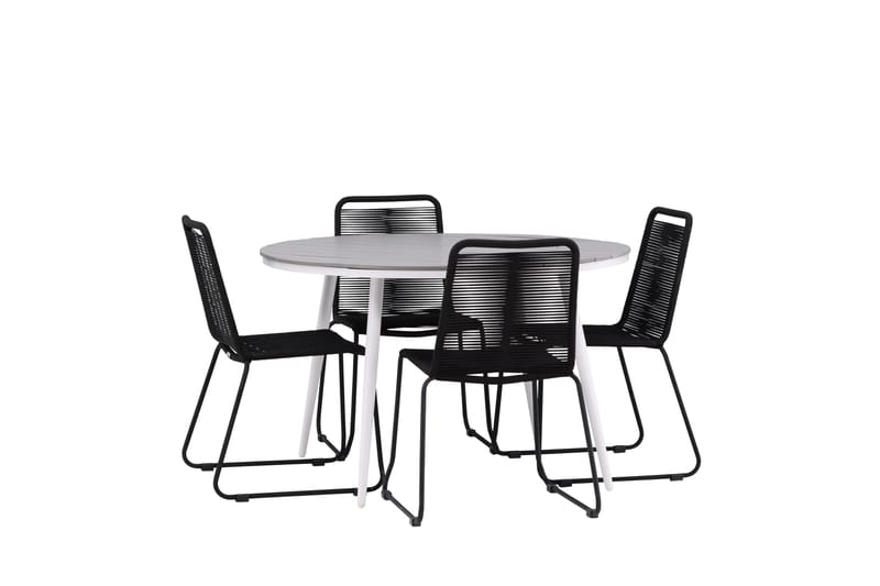Break Matgrupp Utomhus Rund 120 cm + 4 Lindos Stapelbar Stol - Svart/Grå - Utemöbler & utemiljö - Utegrupp - Matgrupp utomhus