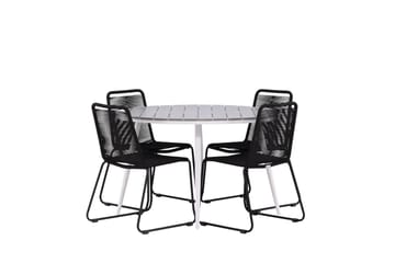 Break Matgrupp Utomhus Rund 120 cm + 4 Lindos Stapelbar Stol - Svart/Grå - Utemöbler & utemiljö - Utegrupp - Matgrupp utomhus