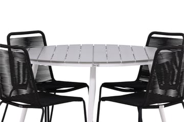 Break Matgrupp Utomhus Rund 120 cm + 4 Lindos Stapelbar Stol - Svart/Grå - Utemöbler & utemiljö - Utegrupp - Matgrupp utomhus