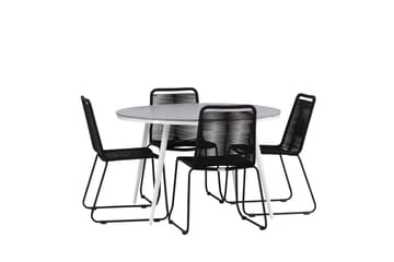 Break Matgrupp Utomhus Rund 120 cm + 4 Lindos Stapelbar Stol - Svart/Grå - Utemöbler & utemiljö - Utegrupp - Matgrupp utomhus