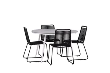 Break Matgrupp Utomhus Rund 120 cm + 4 Lindos Stapelbar Stol - Svart/Grå - Utemöbler & utemiljö - Utegrupp - Matgrupp utomhus