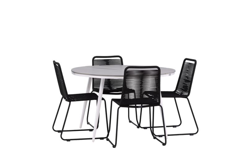 Break Matgrupp Utomhus Rund 120 cm + 4 Lindos Stapelbar Stol - Svart/Grå - Utemöbler & utemiljö - Utegrupp - Matgrupp utomhus
