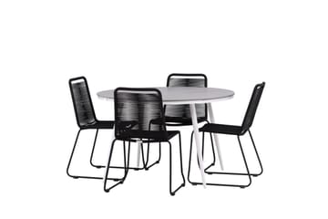 Break Matgrupp Utomhus Rund 120 cm + 4 Lindos Stapelbar Stol - Svart/Grå - Utemöbler & utemiljö - Utegrupp - Matgrupp utomhus