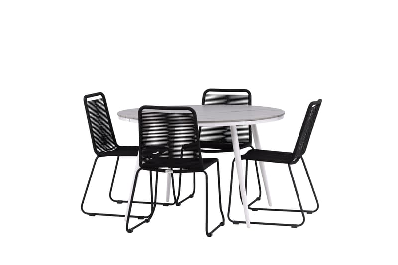Break Matgrupp Utomhus Rund 120 cm + 4 Lindos Stapelbar Stol - Svart/Grå - Utemöbler & utemiljö - Utegrupp - Matgrupp utomhus