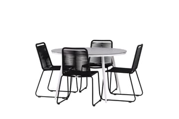Break Matgrupp Utomhus Rund 120 cm + 4 Lindos Stapelbar Stol - Svart/Grå - Utemöbler & utemiljö - Utegrupp - Matgrupp utomhus