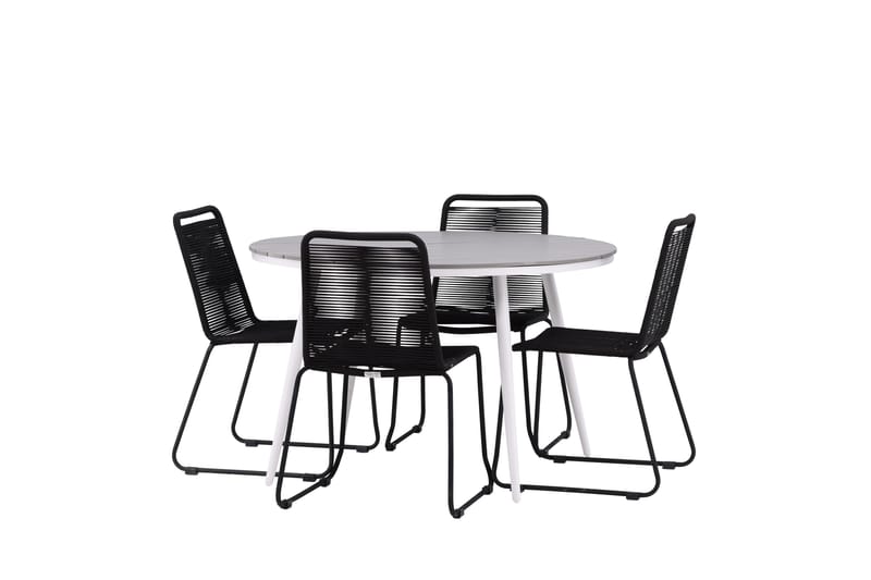 Break Matgrupp Utomhus Rund 120 cm + 4 Lindos Stapelbar Stol - Svart/Grå - Utemöbler & utemiljö - Utegrupp - Matgrupp utomhus