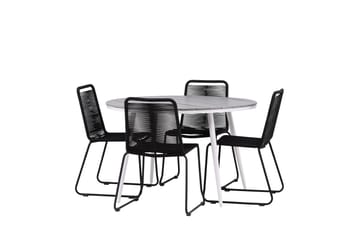 Break Matgrupp Utomhus Rund 120 cm + 4 Lindos Stapelbar Stol - Svart/Grå - Utemöbler & utemiljö - Utegrupp - Matgrupp utomhus