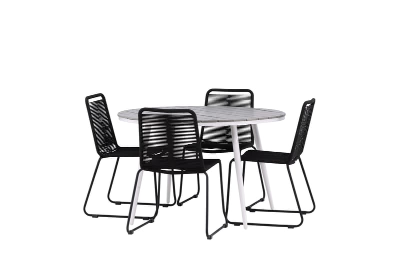 Break Matgrupp Utomhus Rund 120 cm + 4 Lindos Stapelbar Stol - Svart/Grå - Utemöbler & utemiljö - Utegrupp - Matgrupp utomhus