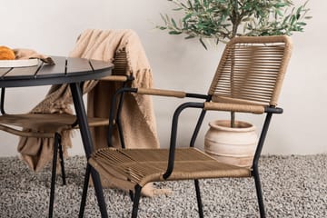 Break Matgrupp Utomhus Rund 120 cm + 4 st Lindos Karmstolar - Svart/Beige - Utemöbler & utemiljö - Utegrupp - Matgrupp utomhus