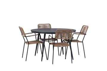 Break Matgrupp Utomhus Rund 120 cm + 4 st Lindos Karmstolar - Svart/Beige - Utemöbler & utemiljö - Utegrupp - Matgrupp utomhus