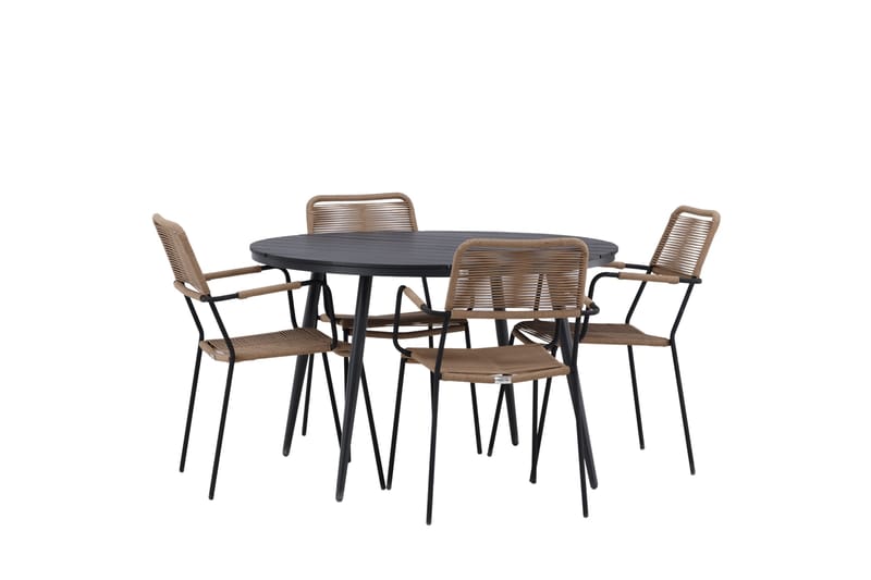 Break Matgrupp Utomhus Rund 120 cm + 4 st Lindos Karmstolar - Svart/Beige - Utemöbler & utemiljö - Utegrupp - Matgrupp utomhus