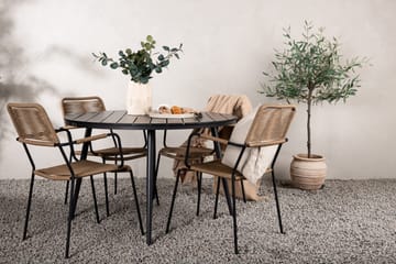 Break Matgrupp Utomhus Rund 120 cm + 4 st Lindos Karmstolar - Svart/Beige - Utemöbler & utemiljö - Utegrupp - Matgrupp utomhus