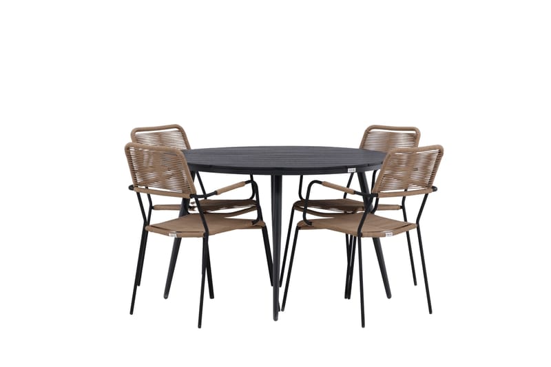 Break Matgrupp Utomhus Rund 120 cm + 4 st Lindos Karmstolar, Svart/Beige