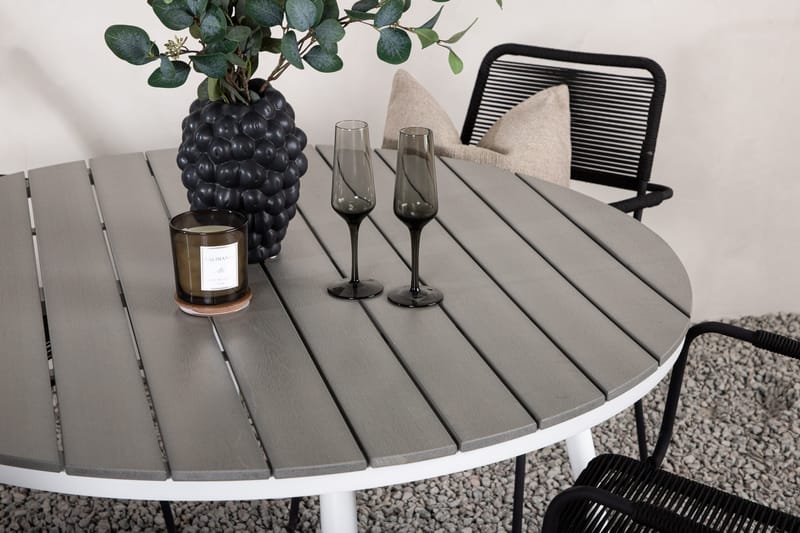 Break Matgrupp Utomhus Rund 120 cm 4 Lindos Karmstol - Svart/Grå - Utemöbler & utemiljö - Utegrupp - Matgrupp utomhus