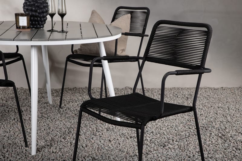 Break Matgrupp Utomhus Rund 120 cm 4 Lindos Karmstol - Svart/Grå - Utemöbler & utemiljö - Utegrupp - Matgrupp utomhus