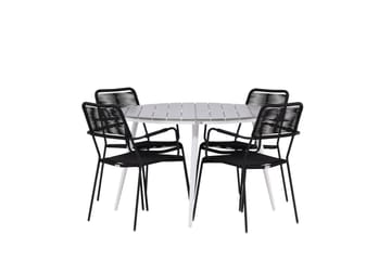Break Matgrupp Utomhus Rund 120 cm 4 Lindos Karmstol - Svart/Grå - Utemöbler & utemiljö - Utegrupp - Matgrupp utomhus