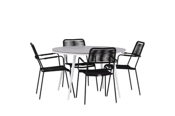 Break Matgrupp Utomhus Rund 120 cm 4 Lindos Karmstol - Svart/Grå - Utemöbler & utemiljö - Utegrupp - Matgrupp utomhus