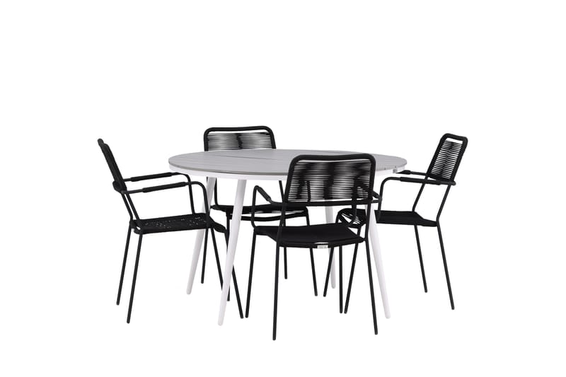 Break Matgrupp Utomhus Rund 120 cm 4 Lindos Karmstol - Svart/Grå - Utemöbler & utemiljö - Utegrupp - Matgrupp utomhus